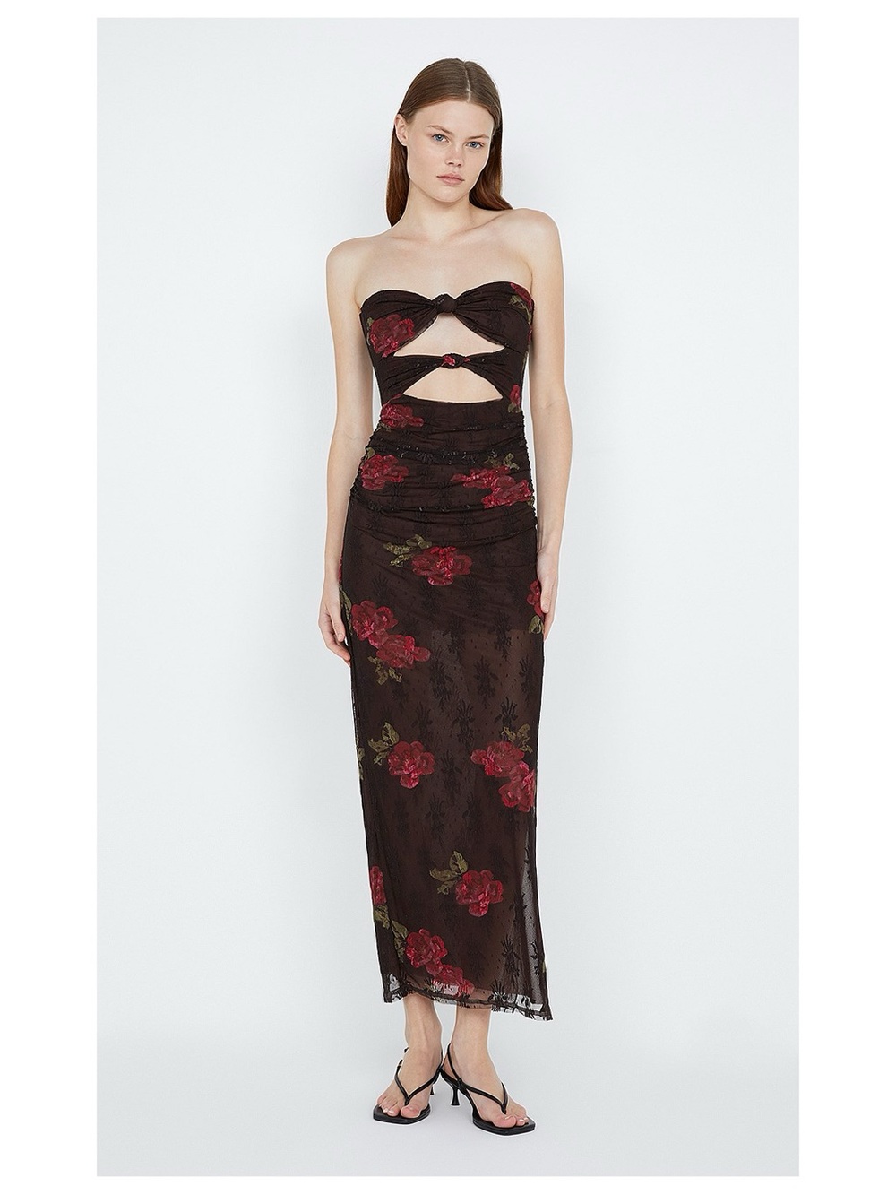 🌹 Bec + Bridge Anika Desert Rose Strapless Dress Floral Mesh Ruched Maxi Size 4